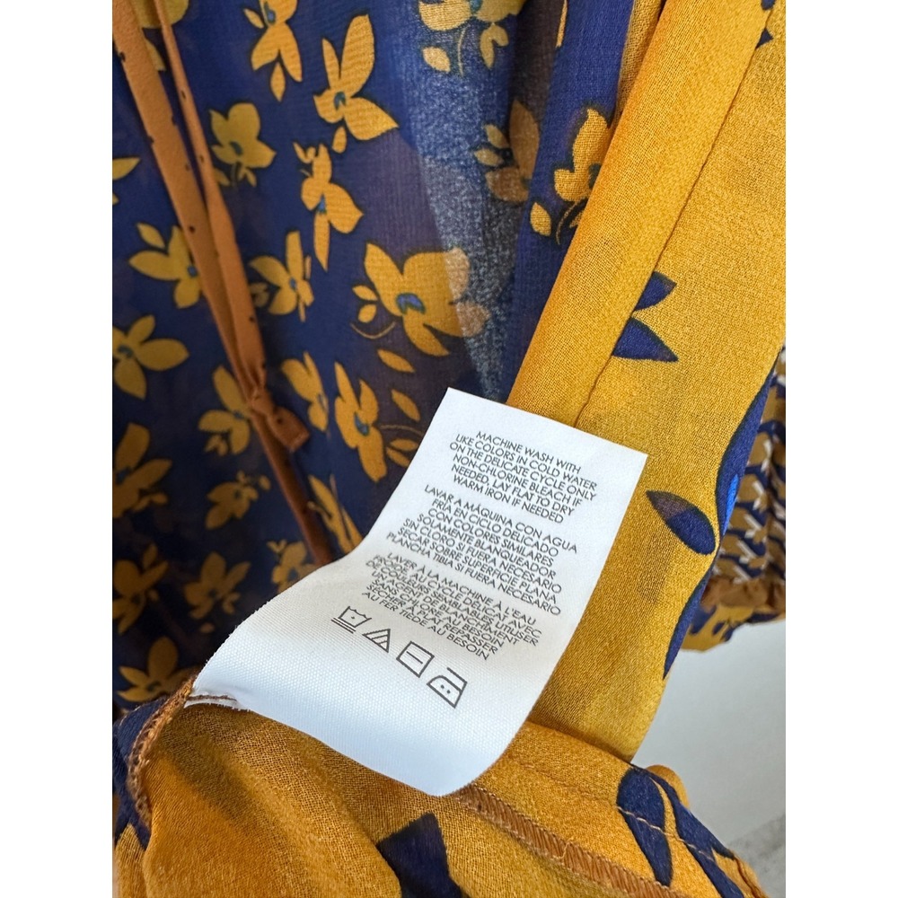 Cabi Harmony Blouse Sheer Golden Eye Floral Ruffle Long Sleeve 3953 Size Small - Picture 9 of 11